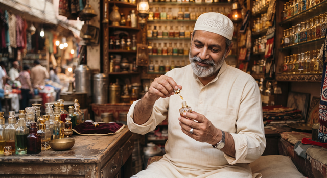 Artisan pouring attar oil