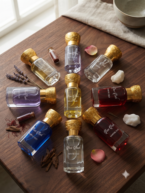 Pure Rooh attar collection flatlay